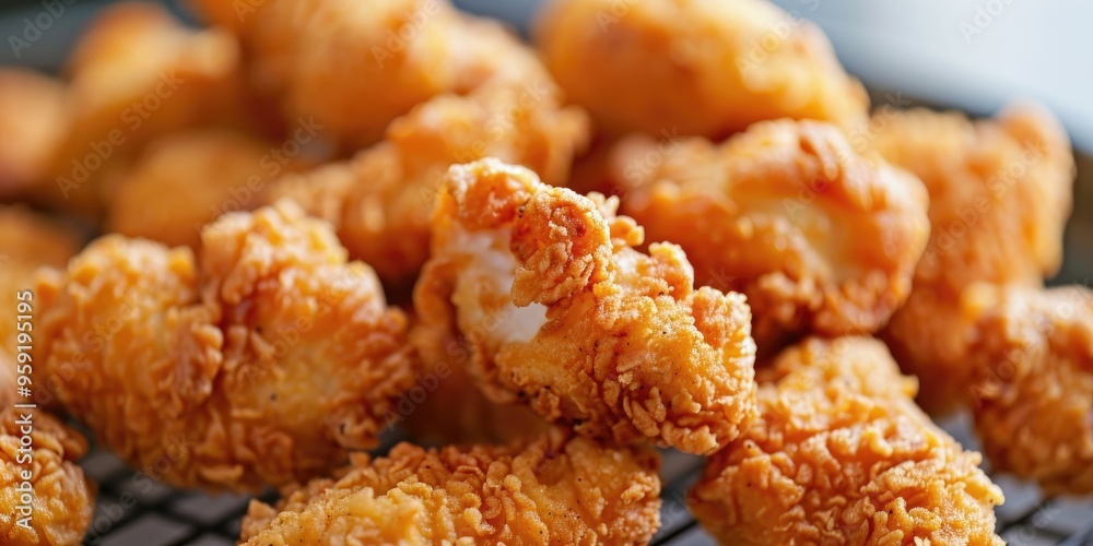 Crispy chicken nuggets fried to perfection Shallow depth of field Crispy chicken nuggets fried to perfection Shallow depth of field
