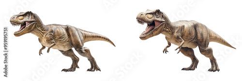 set of A 3D render of a T-Rex dinosaur on a transparent background