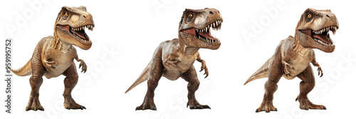 set of A 3D render of a T-Rex dinosaur on a transparent background