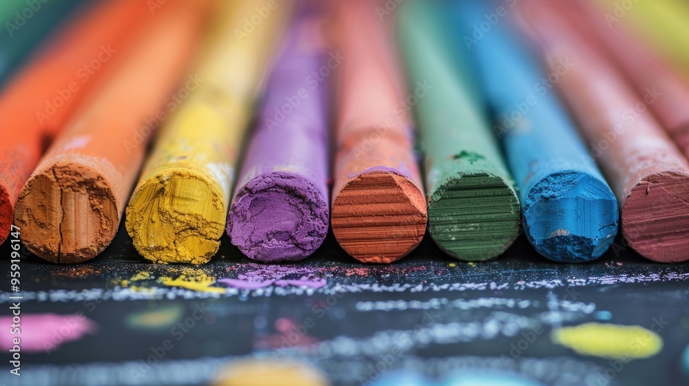 Obraz premium Close-up showing colored crayons, background blurred.