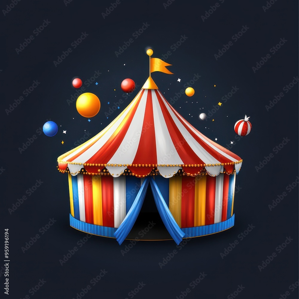 Colorful circus tent with bright lights and festive atmosphere