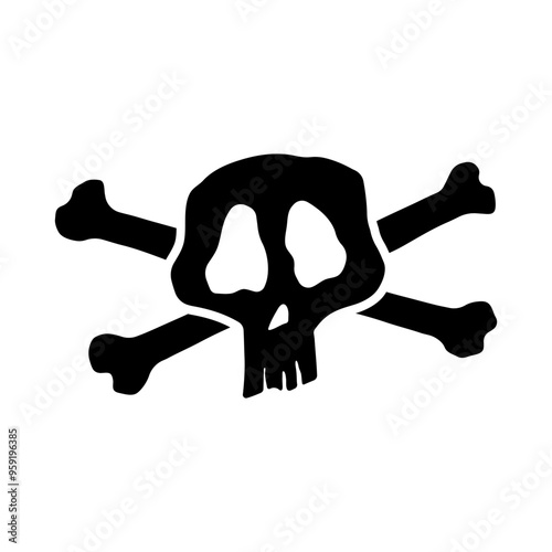 Skull and crossbones icon. Black silhouette. Front view. Vector simple flat graphic hand drawn illustration. Isolated object on white background. Isolate.
