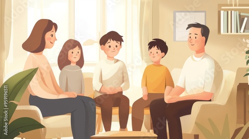 A Heartwarming Moment Captured: Family Bonding in a Cozy Living Room Atmosphere Filled With Joy and Laughter