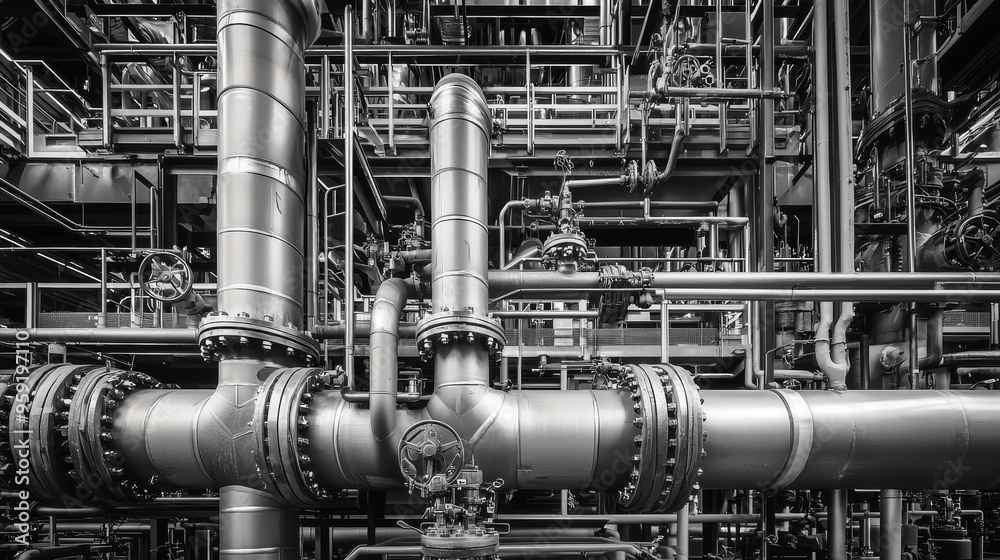A Complex Tangle of Pipes and Valves: Exploring the Intricate Interactions of Industrial Machinery in a Modern Facility A Complex Tangle of Pipes and Valves: Exploring the Intricate Interactions of Industrial Machinery in a Modern Facility