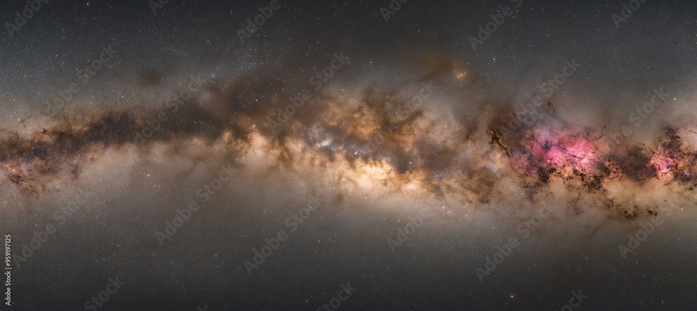 Fototapeta premium A dark, starry sky with a prominent Milky Way and a clear area for text