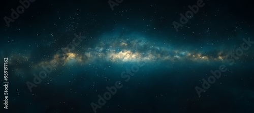 A dark, starry sky with a prominent Milky Way and a clear area for text