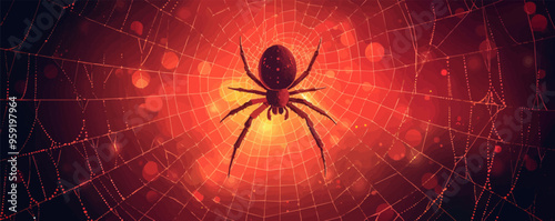 Spider web with a spider in the center. Vector flat isolated.