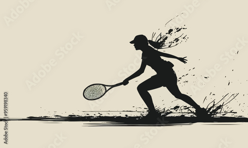 A silhouette vector of a person playing tennis.