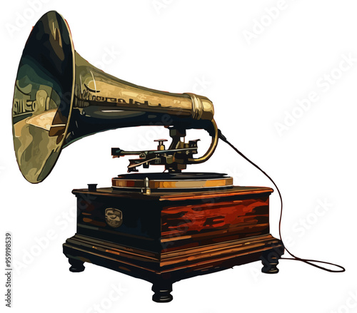 An isolated vector of a classic gramophone.