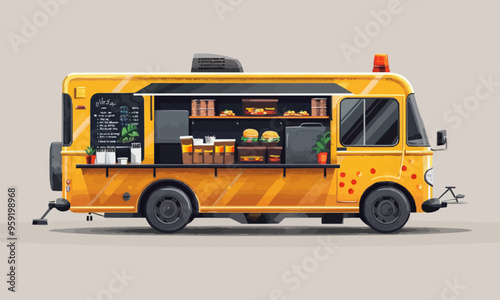 A flat vector of a street food truck.