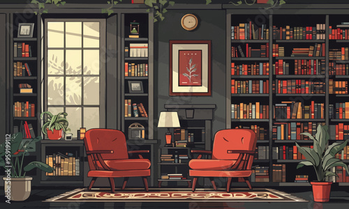 A flat vector of a cozy bookstore.
