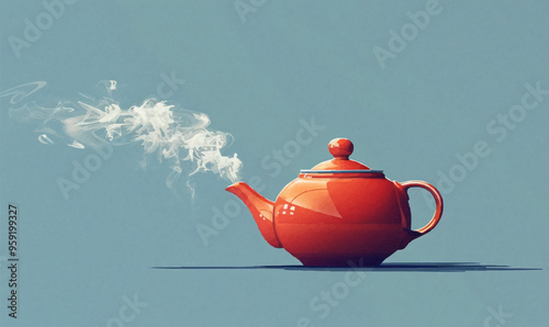A minimalist vector of a steaming teapot.