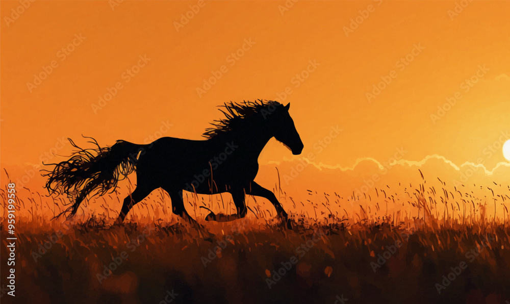 A silhouette vector of a horse galloping. A silhouette vector of a horse galloping.