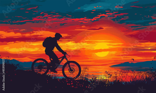 A silhouette vector of a person biking.