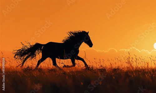 A silhouette vector of a horse galloping.