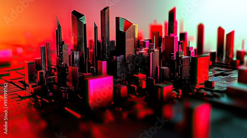 Futuristic Ethereal Cityscape - 3D Illustration with Muted Colors and Dreamy Lighting | Medium Closeup Shot with Hasselblad X2D 100C Camera photo