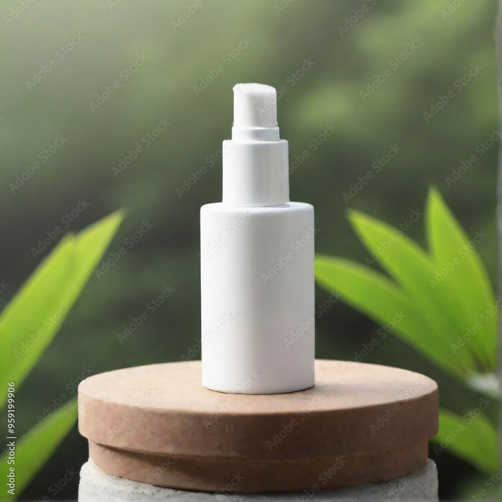 Minimalist White Cosmetic Bottle on Nature Background mockup Minimalist White Cosmetic Bottle on Nature Background mockup