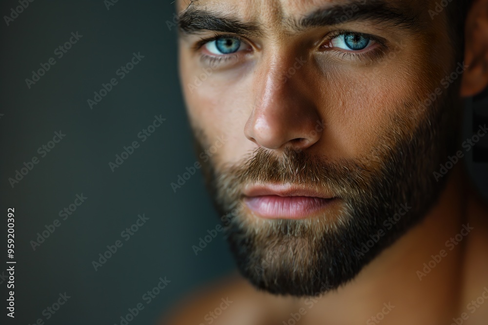 A captivating portrait of a gay man with striking blue eyes and a well-groomed beard, captured in soft natural light A captivating portrait of a gay man with striking blue eyes and a well-groomed beard, captured in soft natural light