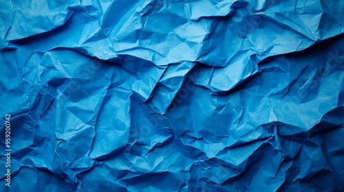 A Dynamic Exploration of Crumpled Blue Paper, Capturing Light and Shadows in a Vibrant Abstract Form That Invites Interpretation and Reflection.