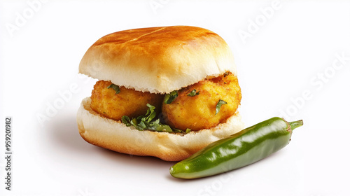 Vada pav isolated on white background, mumbai food  photo