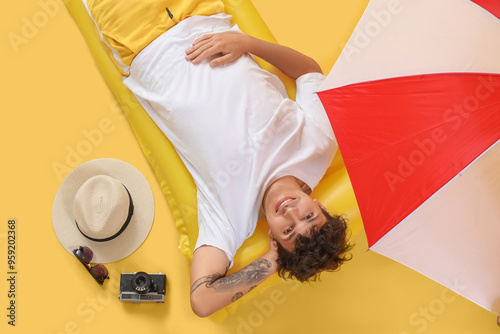Young man with beach access...