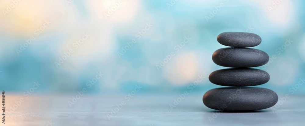 Obraz premium A stack of black stones on a table