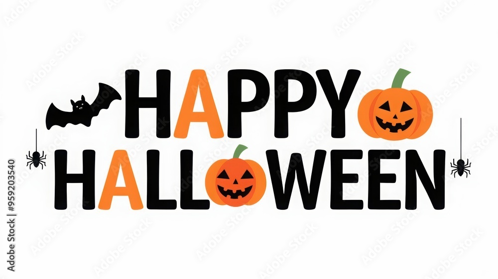 happy halloween lettering calligraphy logo with pumpkin, bat and spider web
happy halloween lettering calligraphy logo with pumpkin, bat and spider web