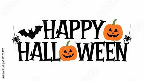 Obraz na płótnie happy halloween lettering calligraphy logo with pumpkin, bat and spider web
w salonie