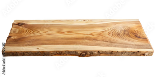 Live edge wooden slab featuring natural grain and organic textures, highlighting the wood's rustic beauty. Ideal for furniture making, countertops, and decor. Isolated on transparent background, png. photo