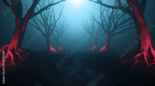 Obraz na płótnie Eerie Halloween Woods With Misty Atmosphere And w salonie