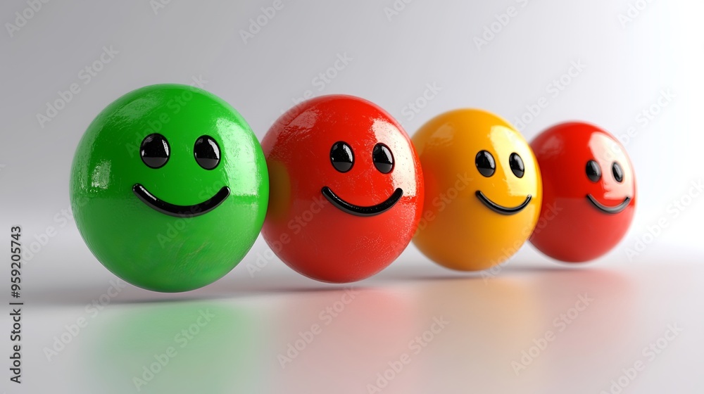 A simple scale to measure customer satisfaction using five emotions. A sad red face represents extreme dissatisfaction, while a happy green face represents extreme satisfaction. A simple scale to measure customer satisfaction using five emotions. A sad red face represents extreme dissatisfaction, while a happy green face represents extreme satisfaction.