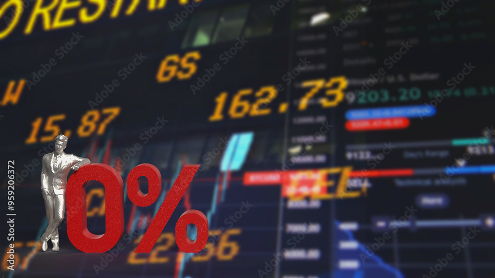 The zero red percent and man for Business concept 3d rendering. The zero red percent and man for Business concept 3d rendering.