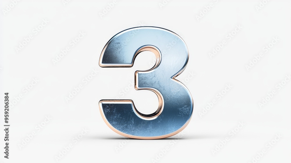 A Stunning Shiny Number Three in Metallic Finish Set Against a Minimalistic Background, Perfect for Modern Design Inspirations and Creativity. A Stunning Shiny Number Three in Metallic Finish Set Against a Minimalistic Background, Perfect for Modern Design Inspirations and Creativity.