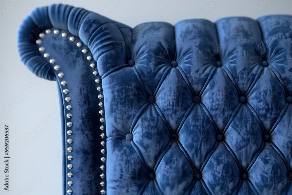 Fototapeta premium Blue Tufted Velvet Headboard - AI Generated