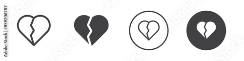 Broken heart icon Vector logo outline