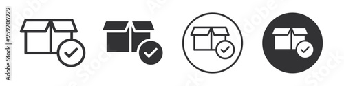 Papier peint Cardboard box with check mark icon Vector logo outline