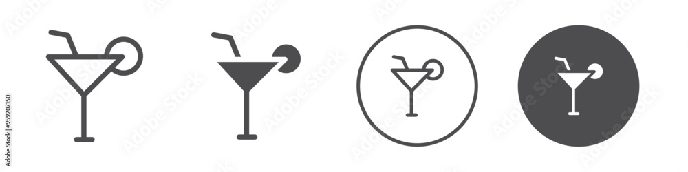 Cocktail glass with straw icon Vector logo outline Cocktail glass with straw icon Vector logo outline