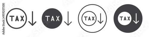 Downward arrow with Tax icon Vector logo outline