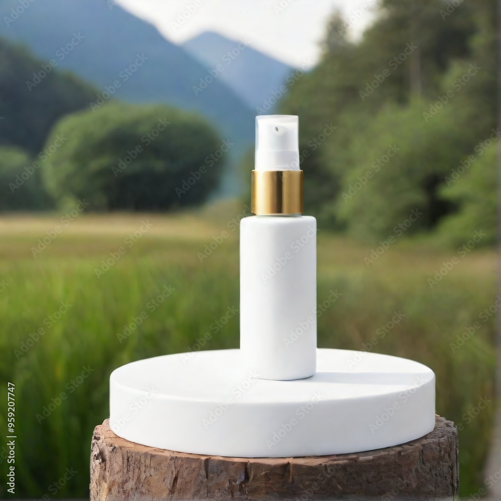 Minimalist White Cosmetic Bottle on Nature Background mockup Minimalist White Cosmetic Bottle on Nature Background mockup