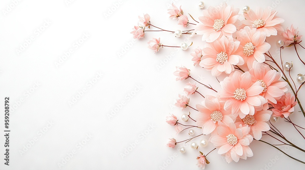 Pink flowers on white background for card/brochure design Pink flowers on white background for card/brochure design