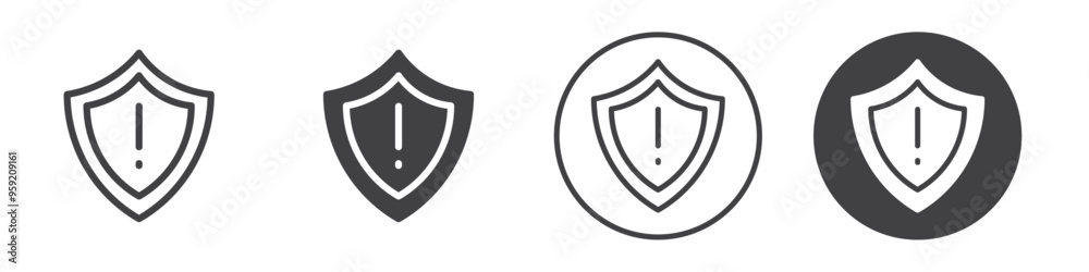 Shield with an exclamation mark icon Vector logo outline