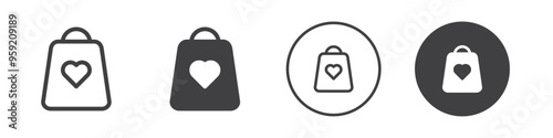 Shopping bag with heart icon Vector logo outline