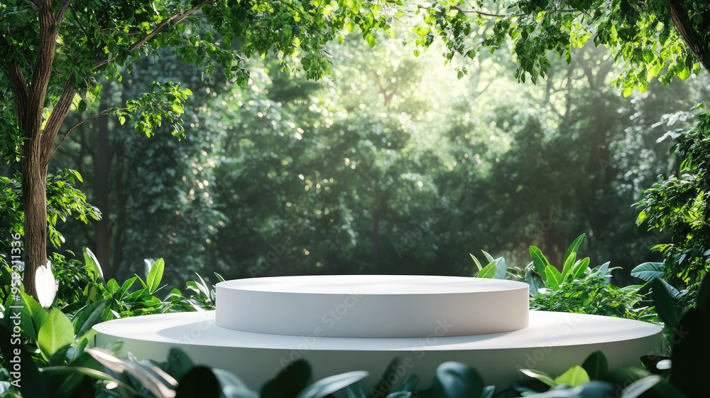 A chic white podium set in a sleek 3D abstract minimal environment, with a vibrant. A chic white podium set in a sleek 3D abstract minimal environment, with a vibrant.