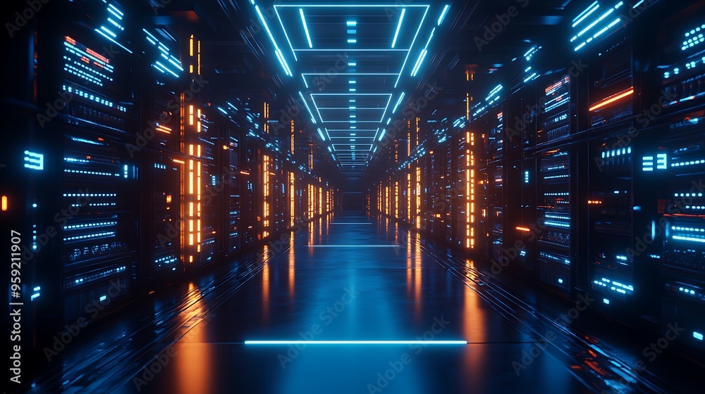 A Futuristic Server Room with Neon Lights A Futuristic Server Room with Neon Lights