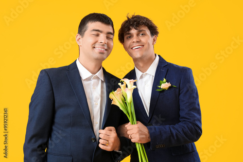 Married gay couple with flo...