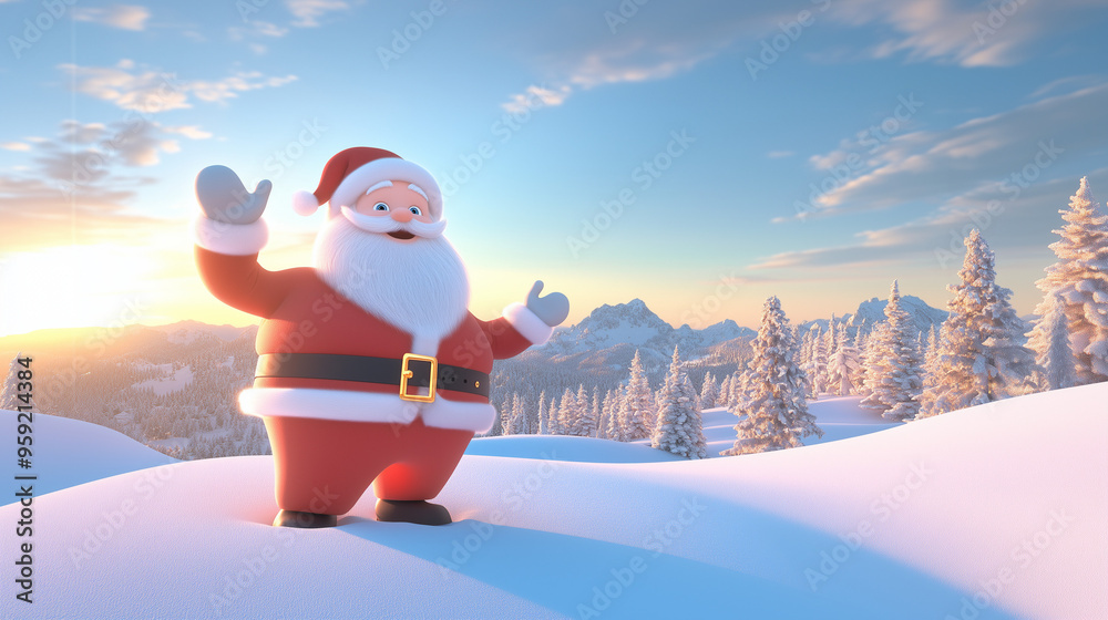 Fototapeta premium Jolly Santa on snowy ground – a whimsical winter fairytale for grown-ups