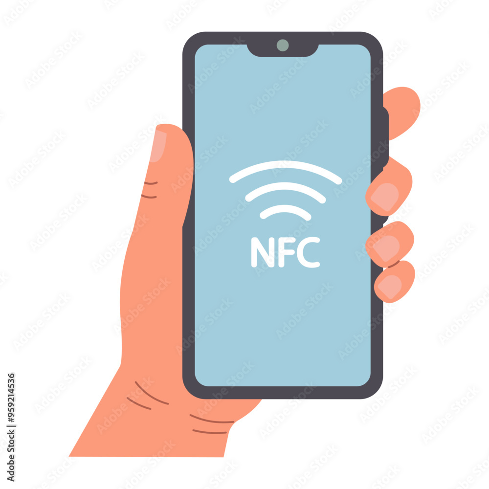 Hand holding smartphone. Contactless payment. Vector illustration in flat style. Hand holding smartphone. Contactless payment. Vector illustration in flat style.