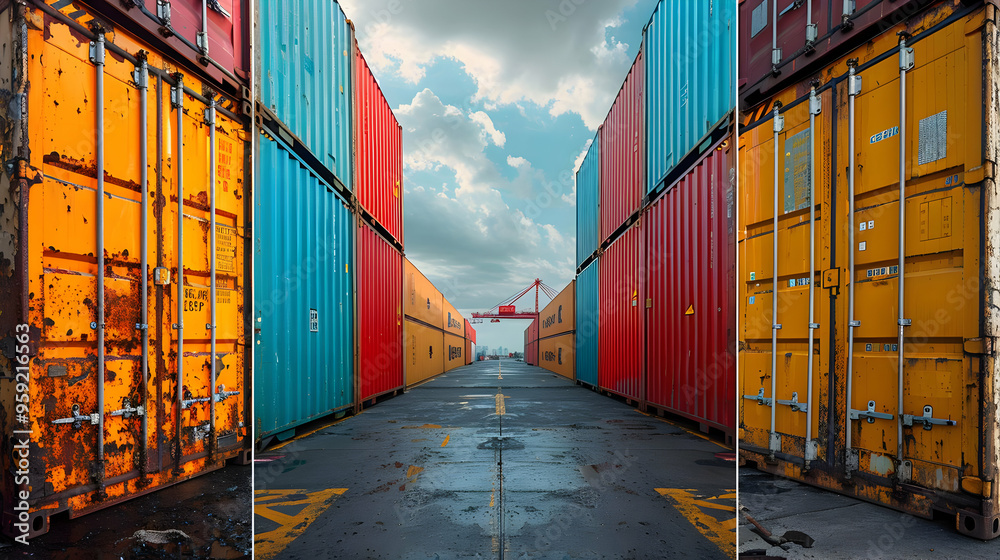 Fototapeta premium Colorful Shipping Containers at the Port - A Realistic Image