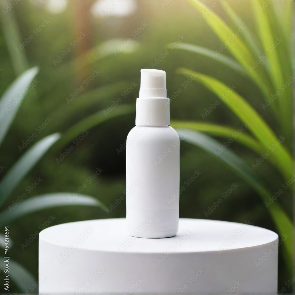 Minimalist White Cosmetic Bottle on Nature Background mockup Minimalist White Cosmetic Bottle on Nature Background mockup