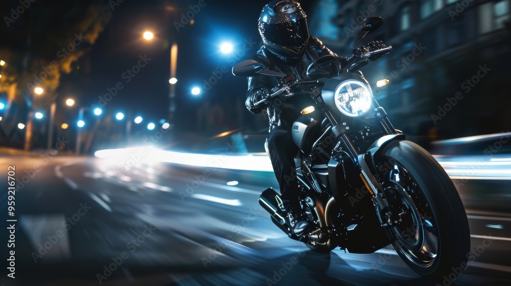 man with helmet and black vest driving a motorcycle on the ROAD WITH SWEEPING EFFECT man with helmet and black vest driving a motorcycle on the ROAD WITH SWEEPING EFFECT